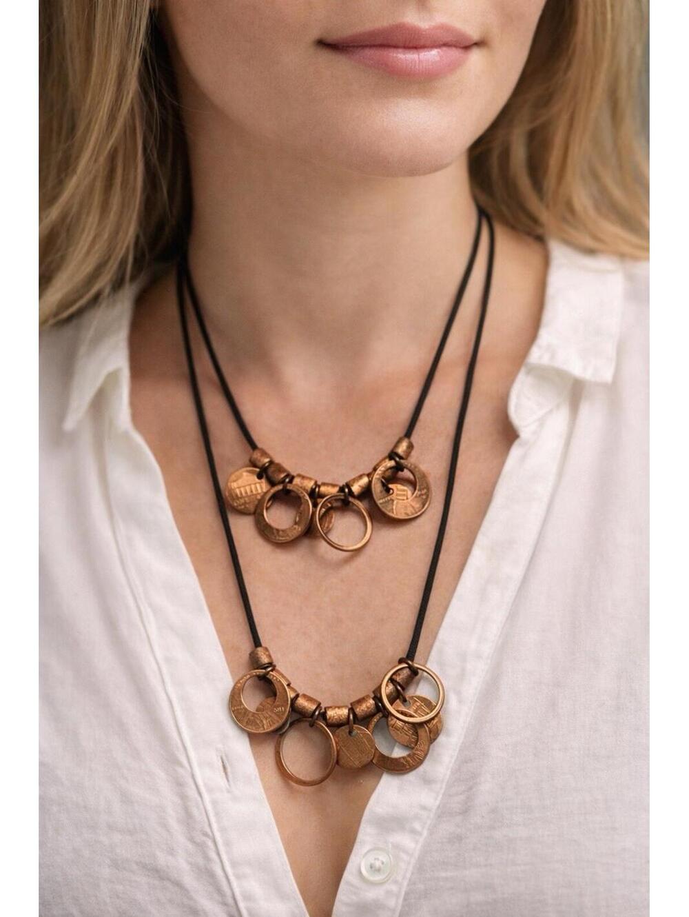Handmade Copper Wire Penny Coin Pendant Necklace One Cent